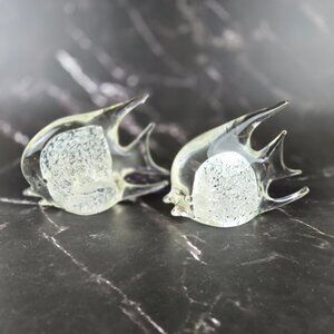 Patricia Faye Clear White Glass Fish Figurines Paperweights Set of 2